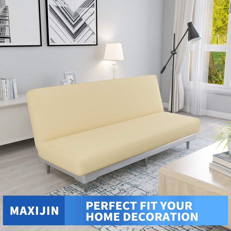 MAXIJIN غطاء فوتون ماكسيجين جاكار قابل للتمدد بدون ذراعين غطاء أريكة فوتون غطاء فوتون ناعم مع قاعدة مرنة واقي أثاث سرير أريكة سميك، قابل للغسل في الغسالة (بيج فاتح) - Image 2